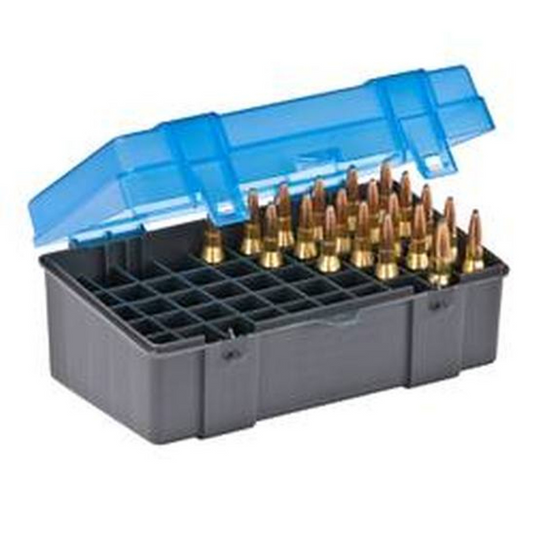 Plano | Ammo Box 50 Rounds Medium Rifle Polymer Flip Top | Blue