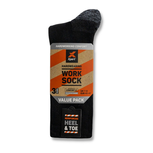 Xpert | Core Comfort Work Sock 3 Pack | Black/Grey
